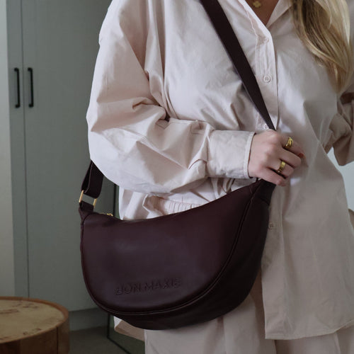 Slouchy Crescent Crossbody Bag - Nappa Leather - Burgundy