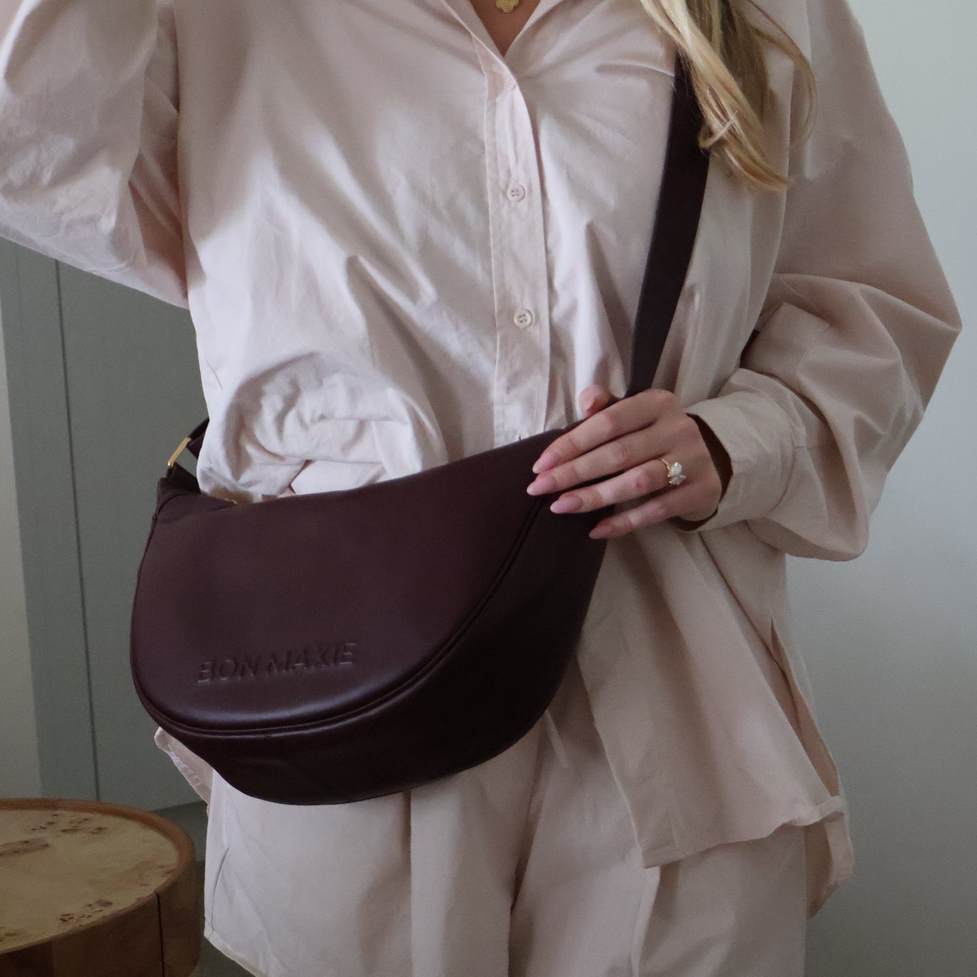 Slouchy Crescent Crossbody Bag -- Burgundy