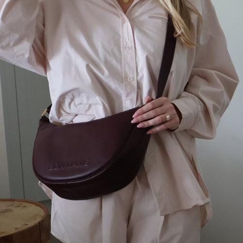 Slouchy Crescent Crossbody Bag - Nappa Leather - Burgundy