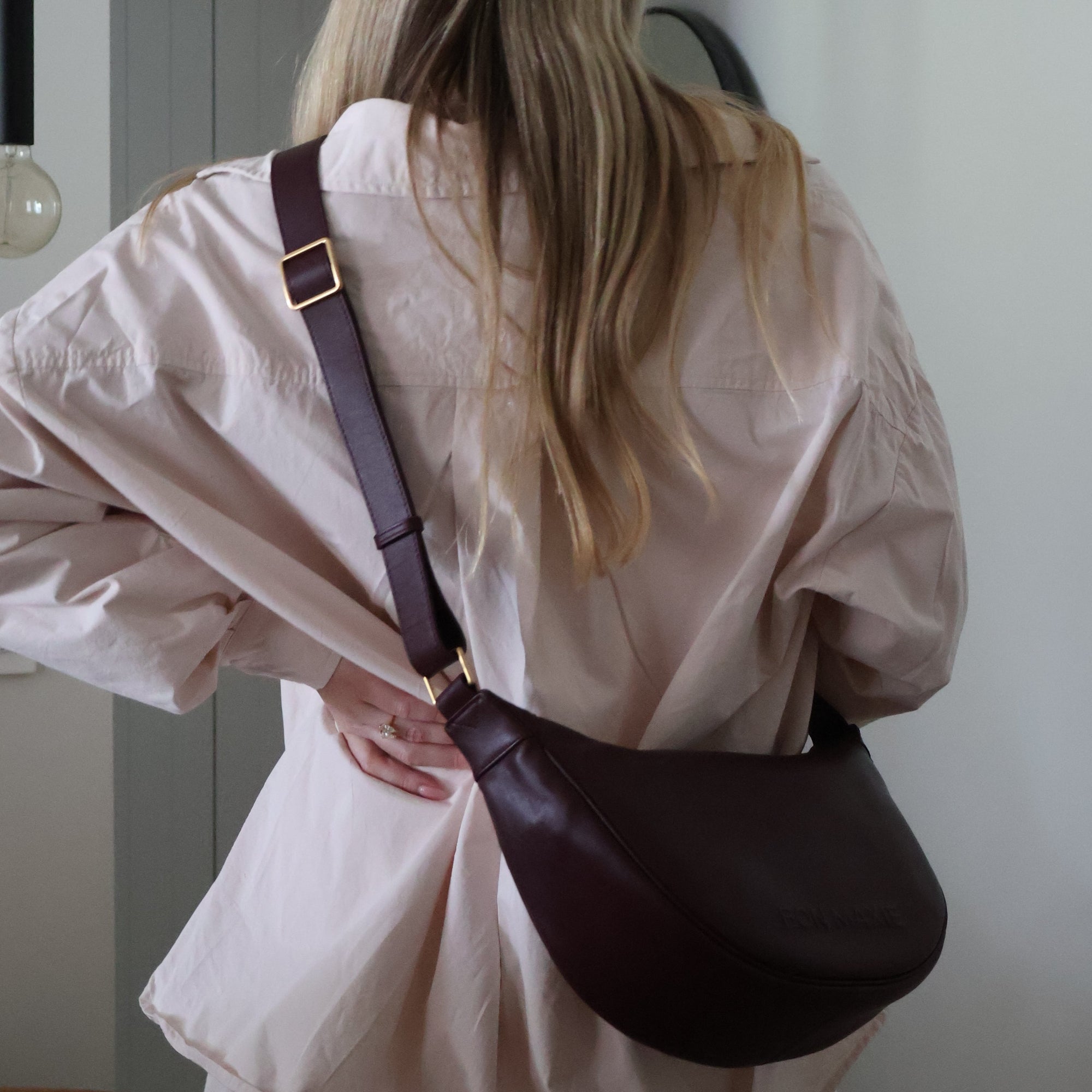 Slouchy Crescent Crossbody Bag -- Burgundy