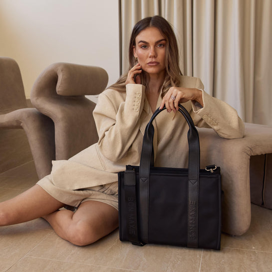 Small Structured Tote Bag - Black (Leather/Nylon)