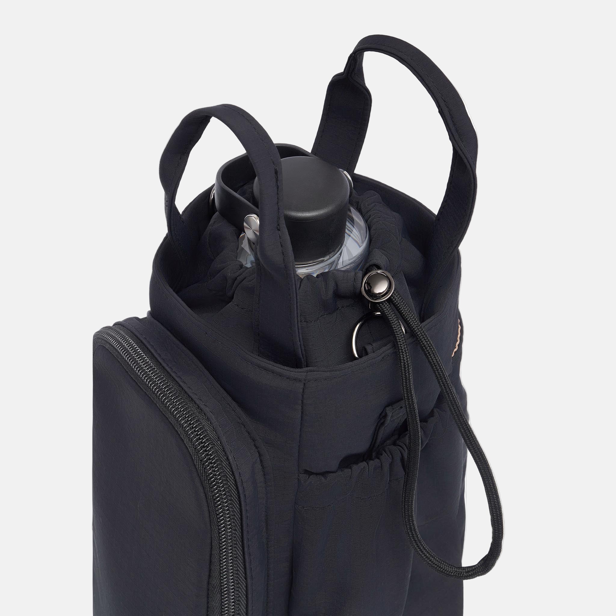 Multi-Wear Water Bottle Bag - Crossbody, Backpack, Sling, Handles - Black