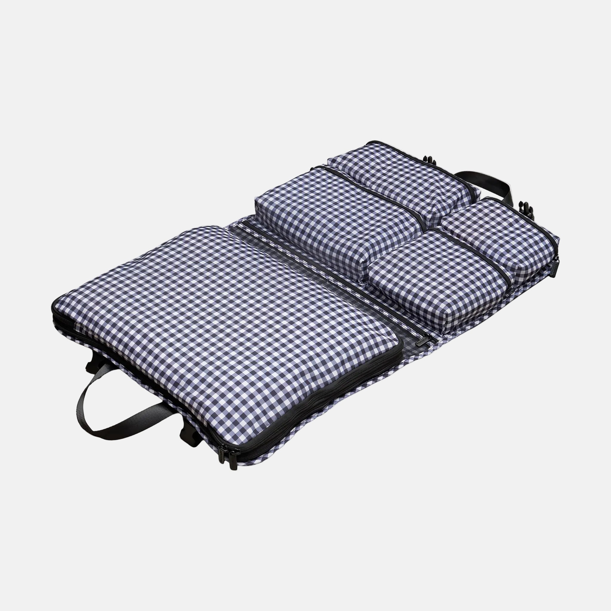 Multi-Pocket Hanging Packing Cube with compression - Black Gingham