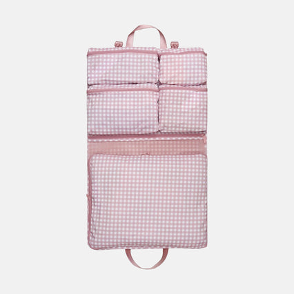 Multi-Pocket Hanging Packing Cube with compression - Milk Tea Gingham