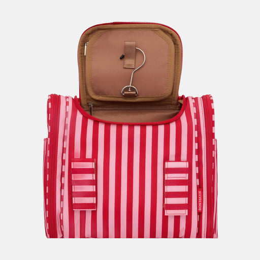 Large Bon Voyage Travel Toiletry Bag + Detachable Pouch - Pink/Red Stripe
