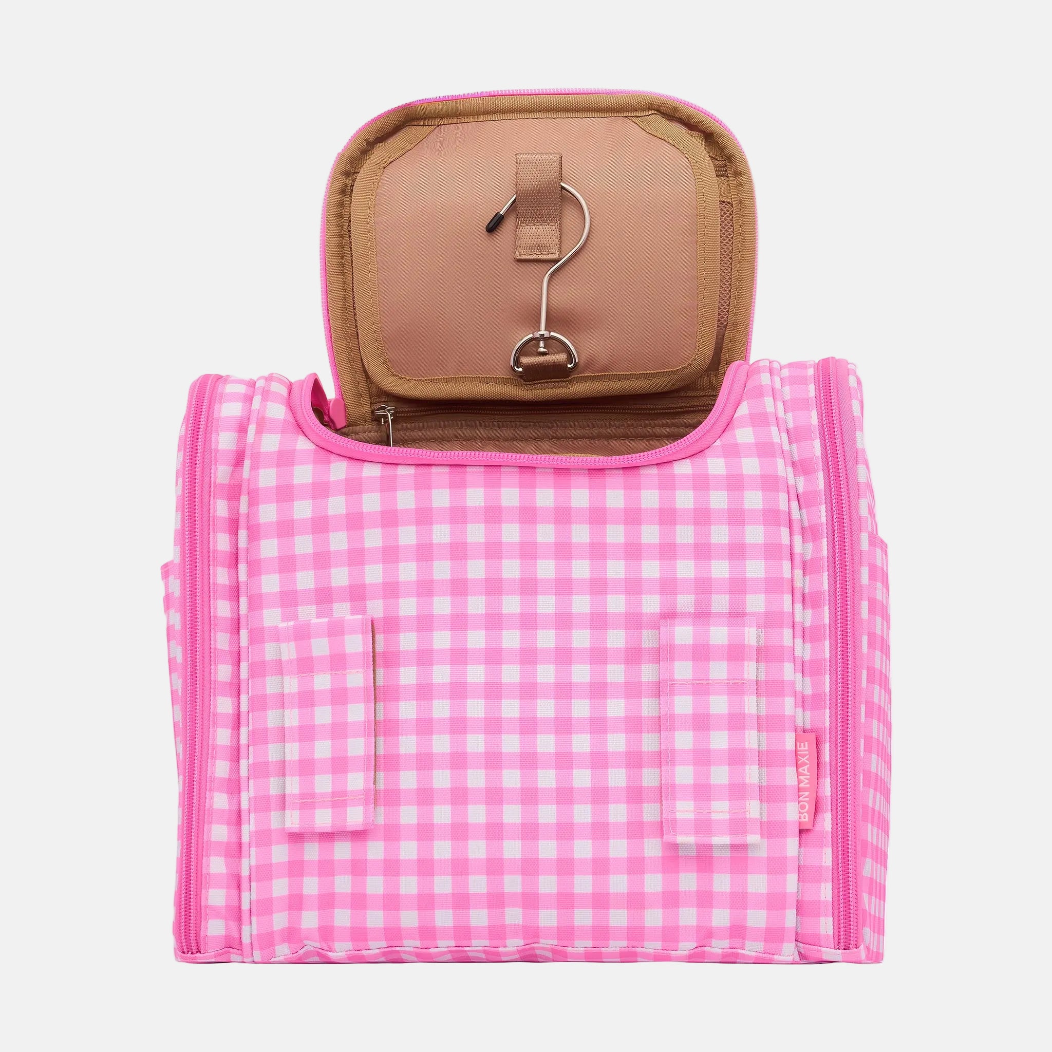 The Large Bon Voyage Travel Toiletry Bag + Detachable Pouch -- Neon Pink Gingham