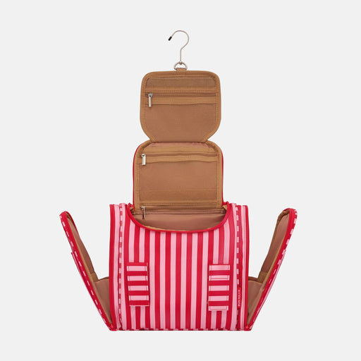 Large Bon Voyage Travel Toiletry Bag + Detachable Pouch - Pink/Red Stripe
