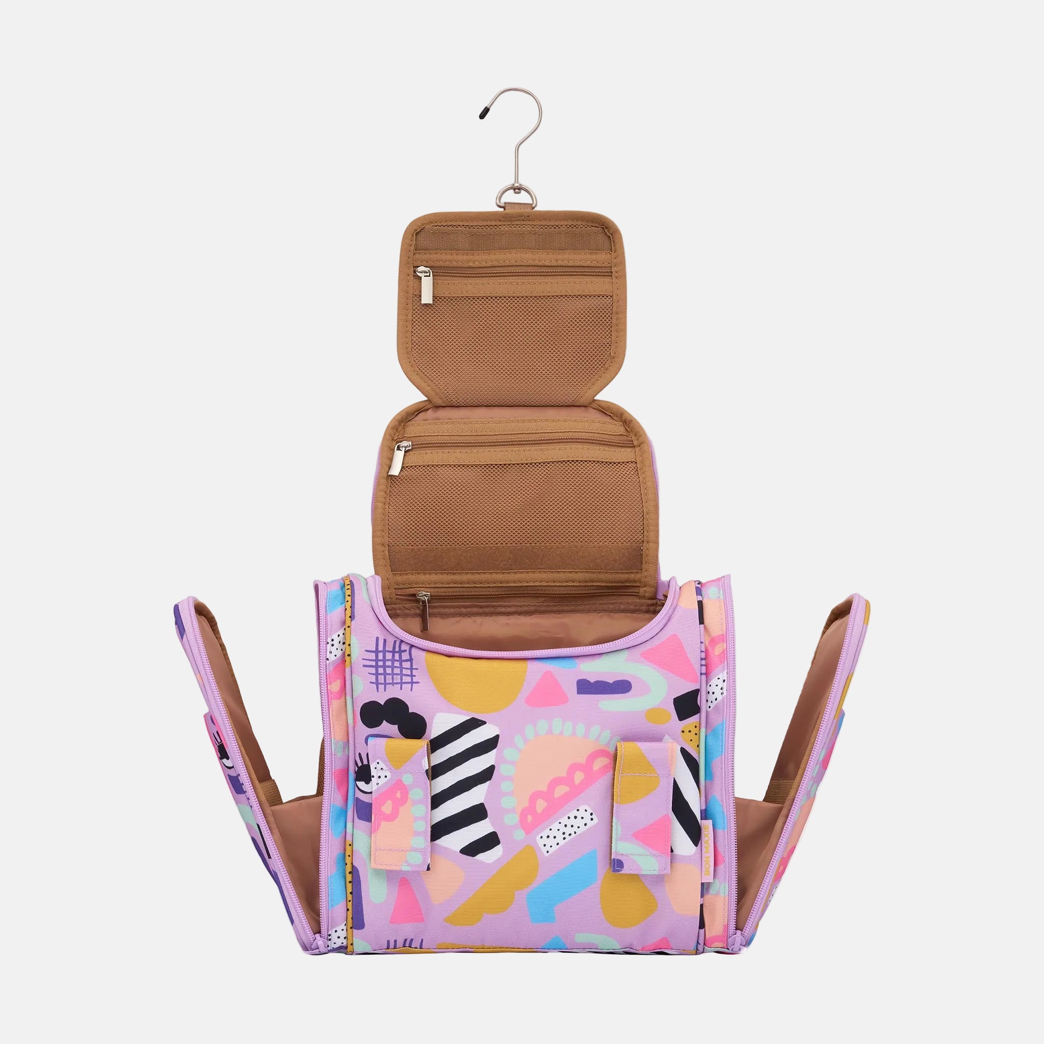 Mega Hanging Toiletry Bag with removable carry-on pouch + organisers - Eye Love Purple