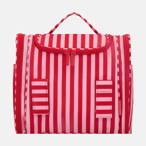 Large Bon Voyage Travel Toiletry Bag + Detachable Pouch - Pink/Red Stripe