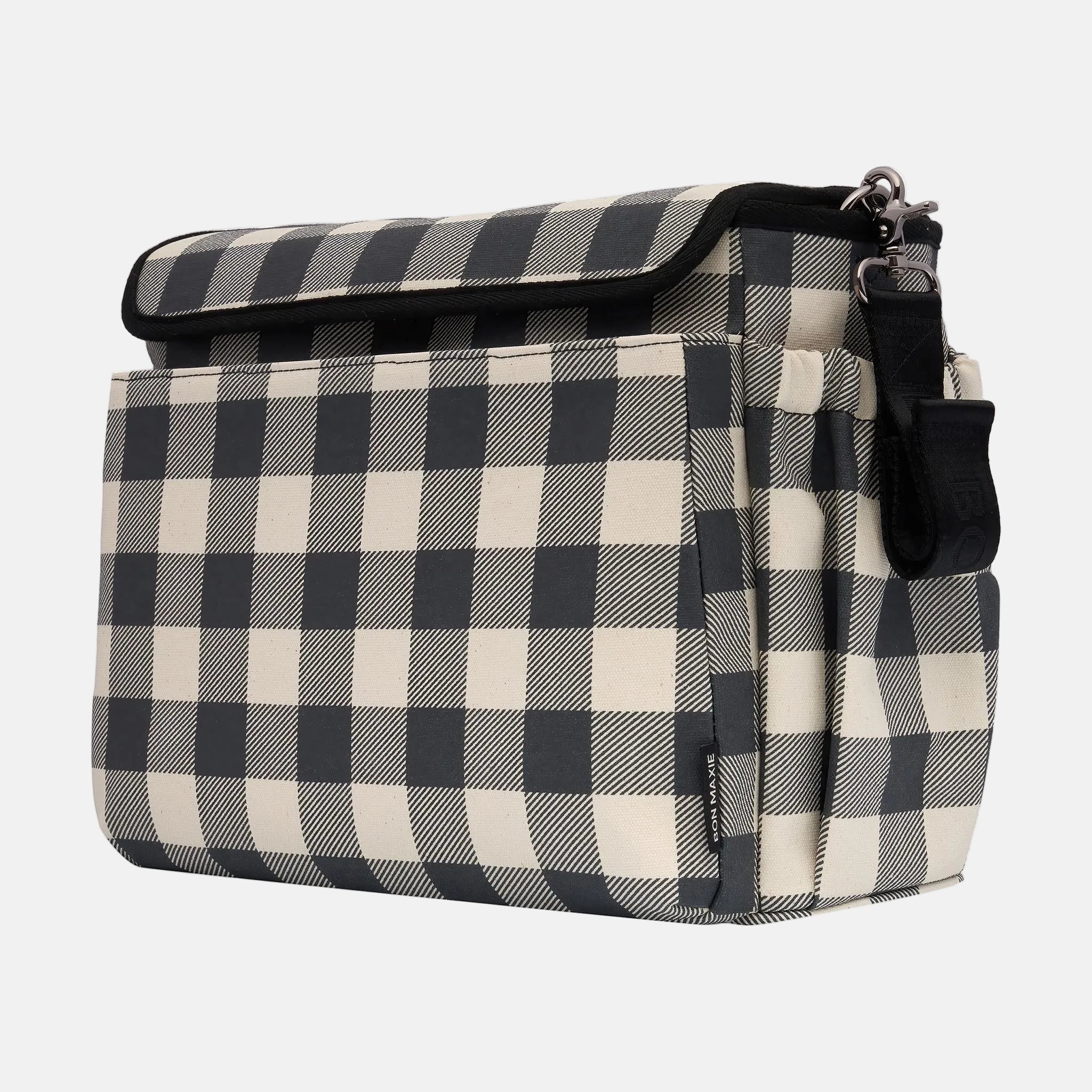 Nappy Bag/Pram Caddy Hybrid in coated canvas - Black Gingham