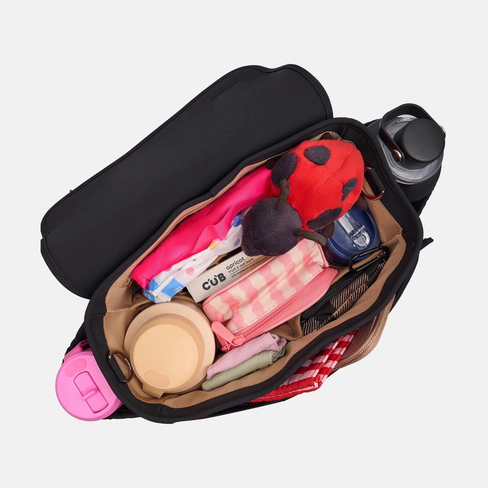 Nappy Bag/Pram Caddy Hybrid in washed nylon - Black