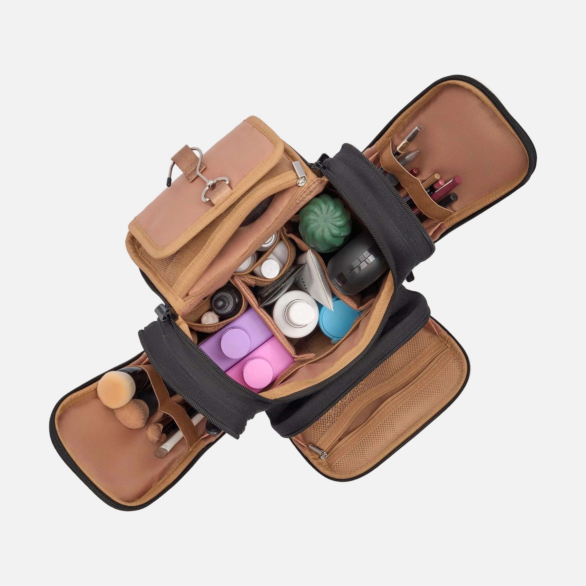 Mega Hanging Toiletry Bag with removable carry-on pouch + organisers - Pink/Red Stripe