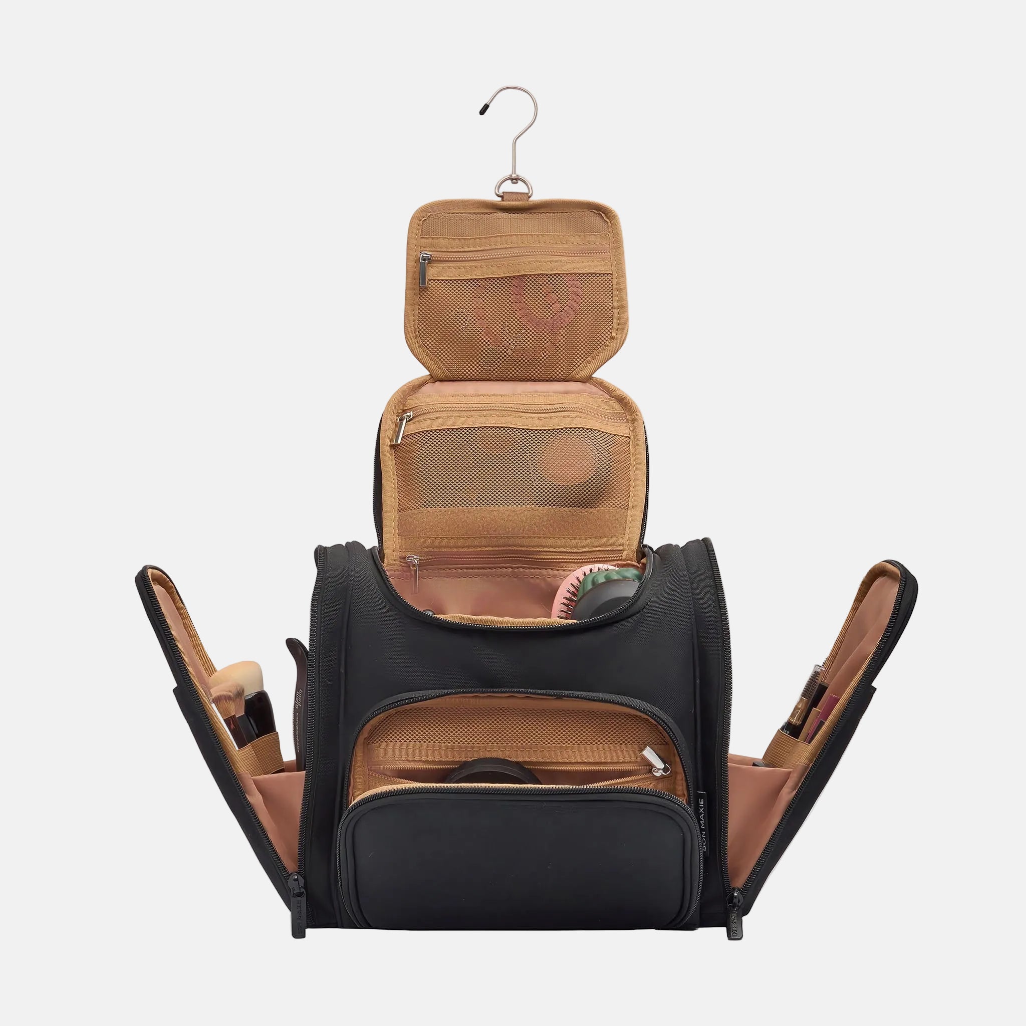 Mega Hanging Toiletry Bag with removable carry-on pouch + organisers - Pink/Red Stripe