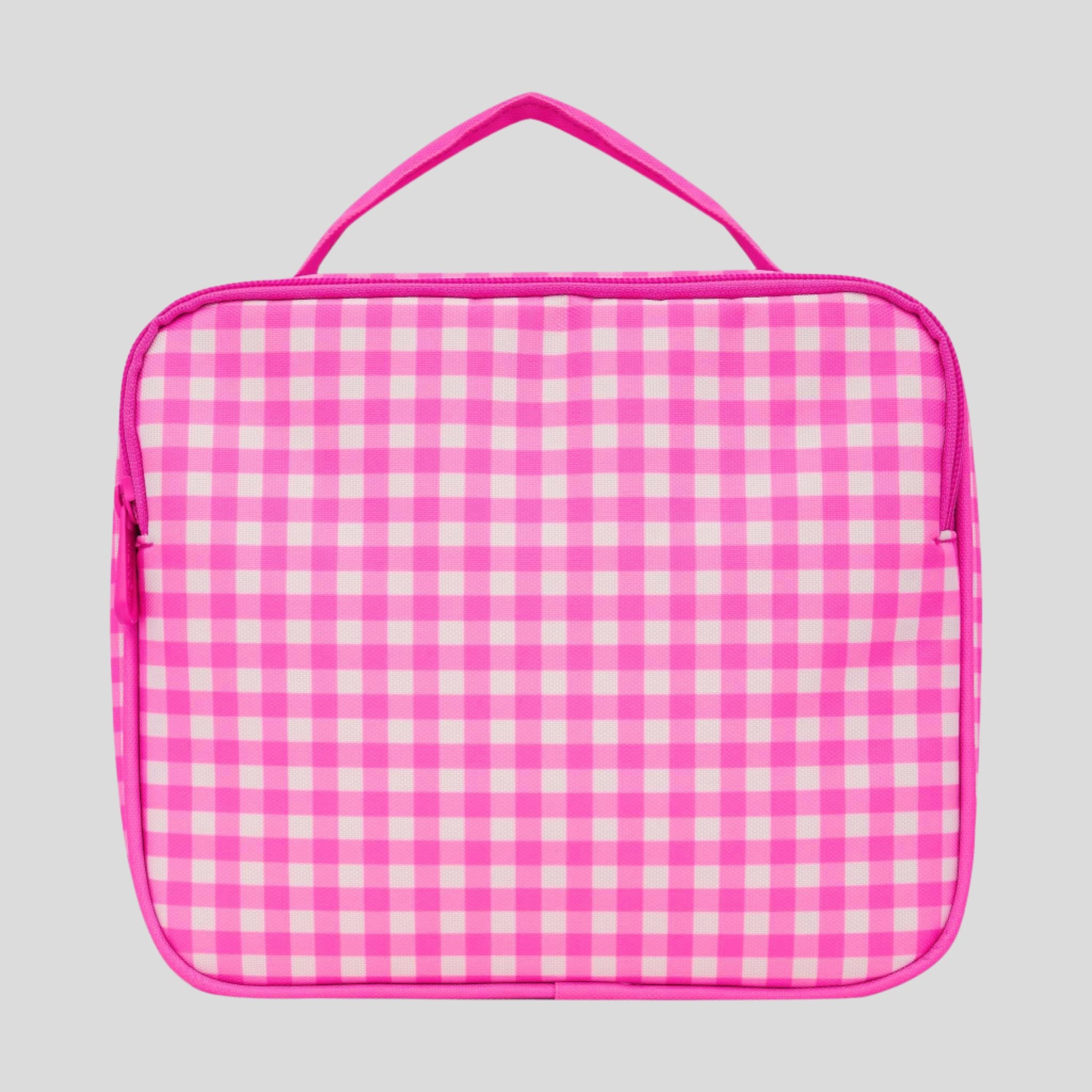 Insulated Lunch Bag Medium -- Montii Neon Pink Gingham