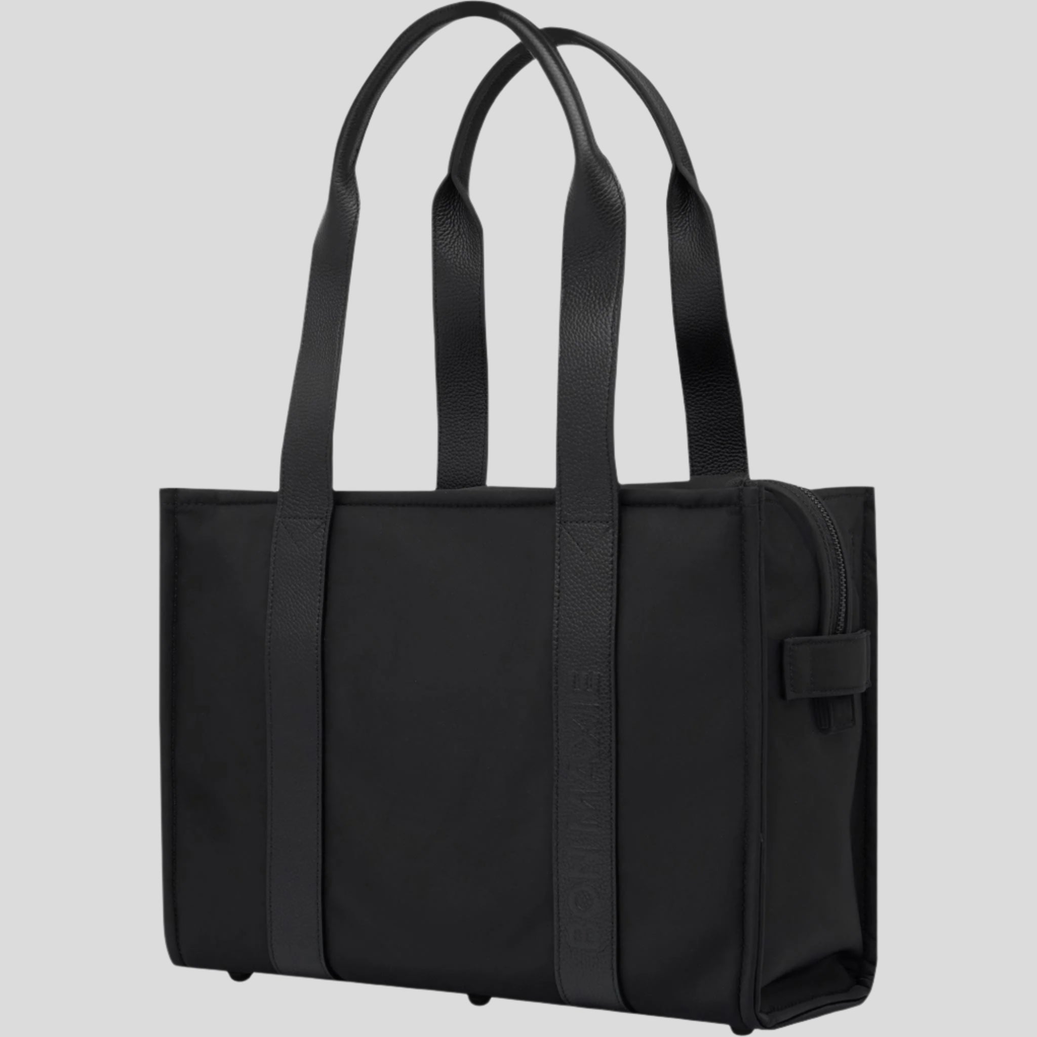 Small Structured Tote Bag - Black (Leather/Nylon)