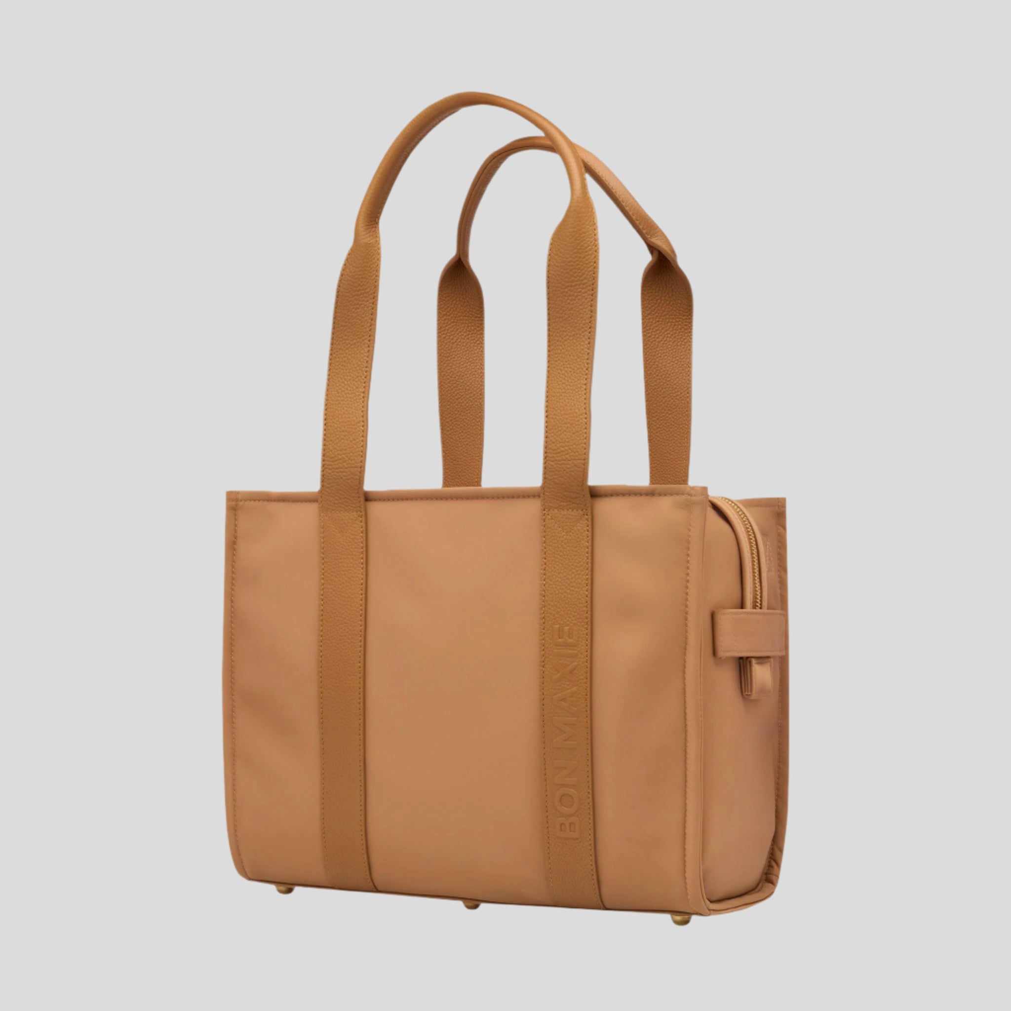 Small Structured Tote Bag - Tan (Leather/Nylon)