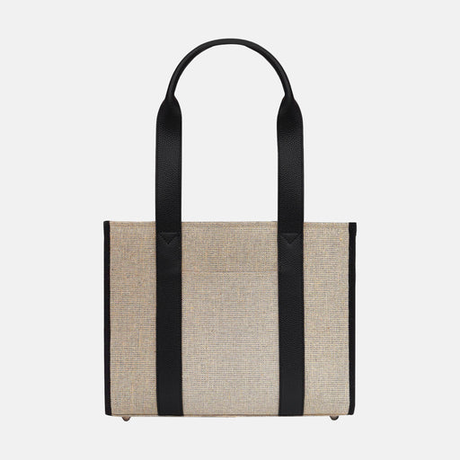 The Medium Bon Vivant Structured Tote - Jute/Leather -- Black