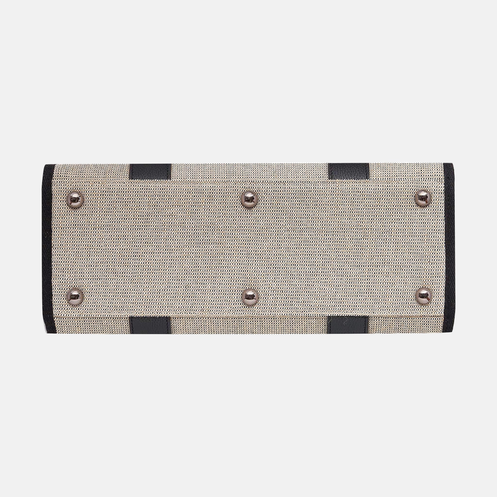 Small Structured Tote Bag in jute canvas with leather - Black