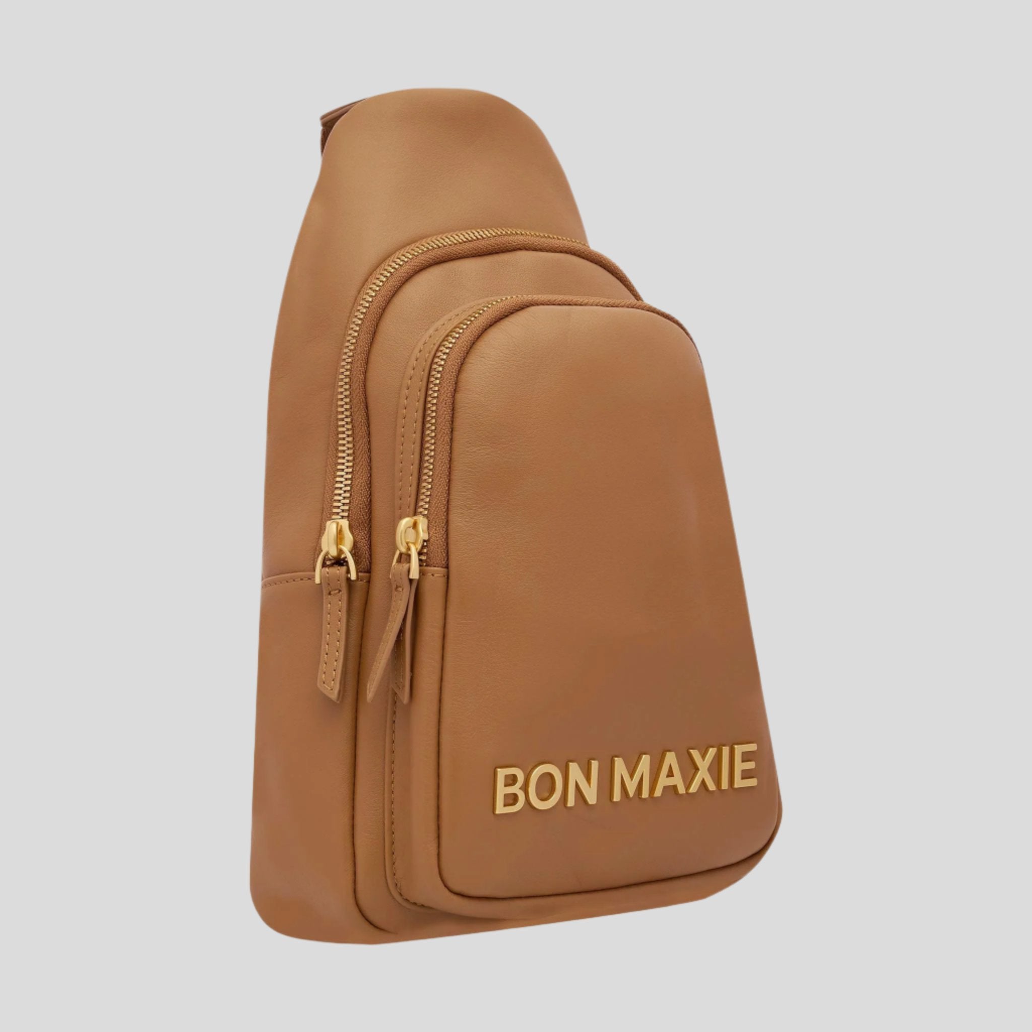 Multiwear Leather Crossbody Sling Bag -- Tan Bold Logo