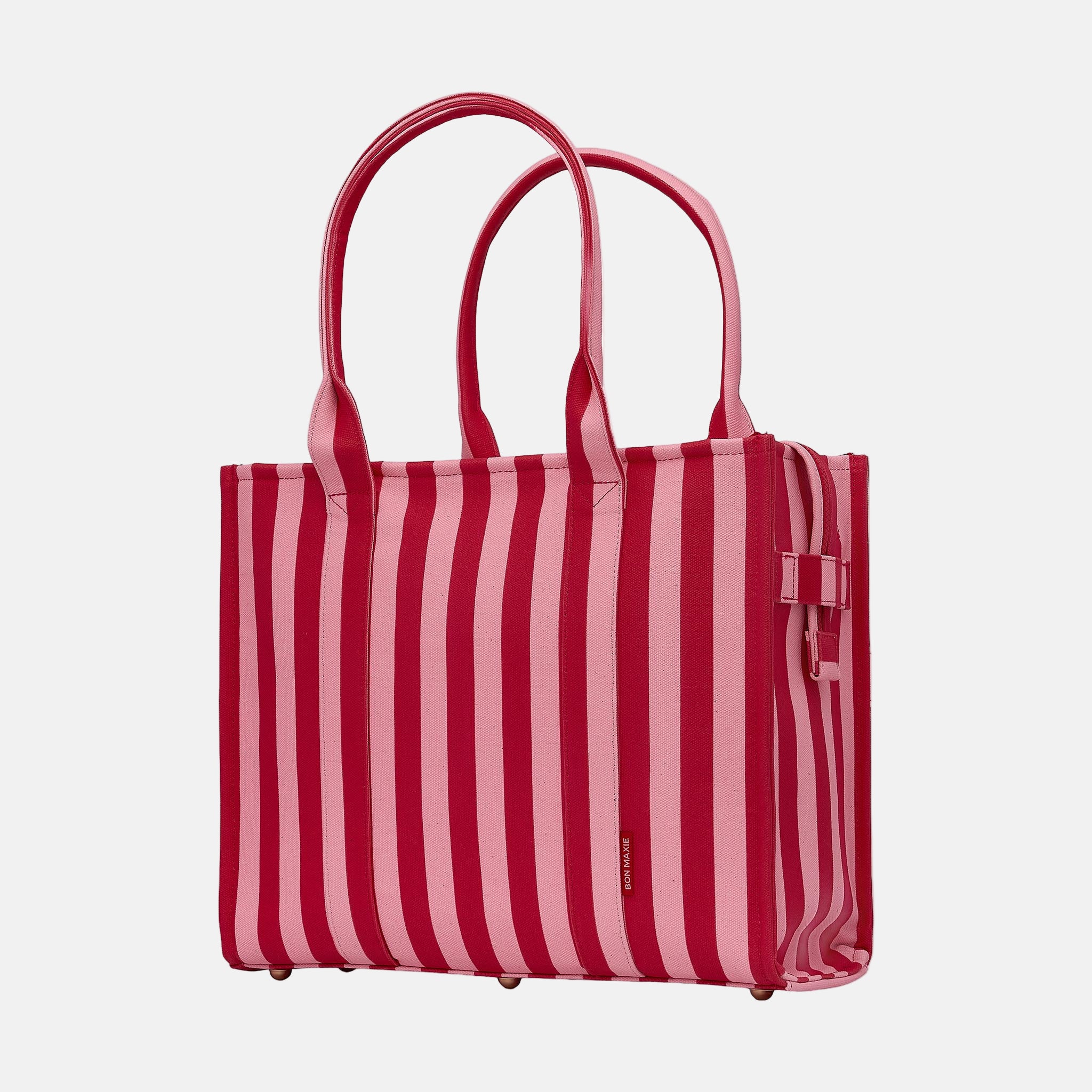 Large Structured Tote Bag in signature coated canvas - Pink/Red Stripe