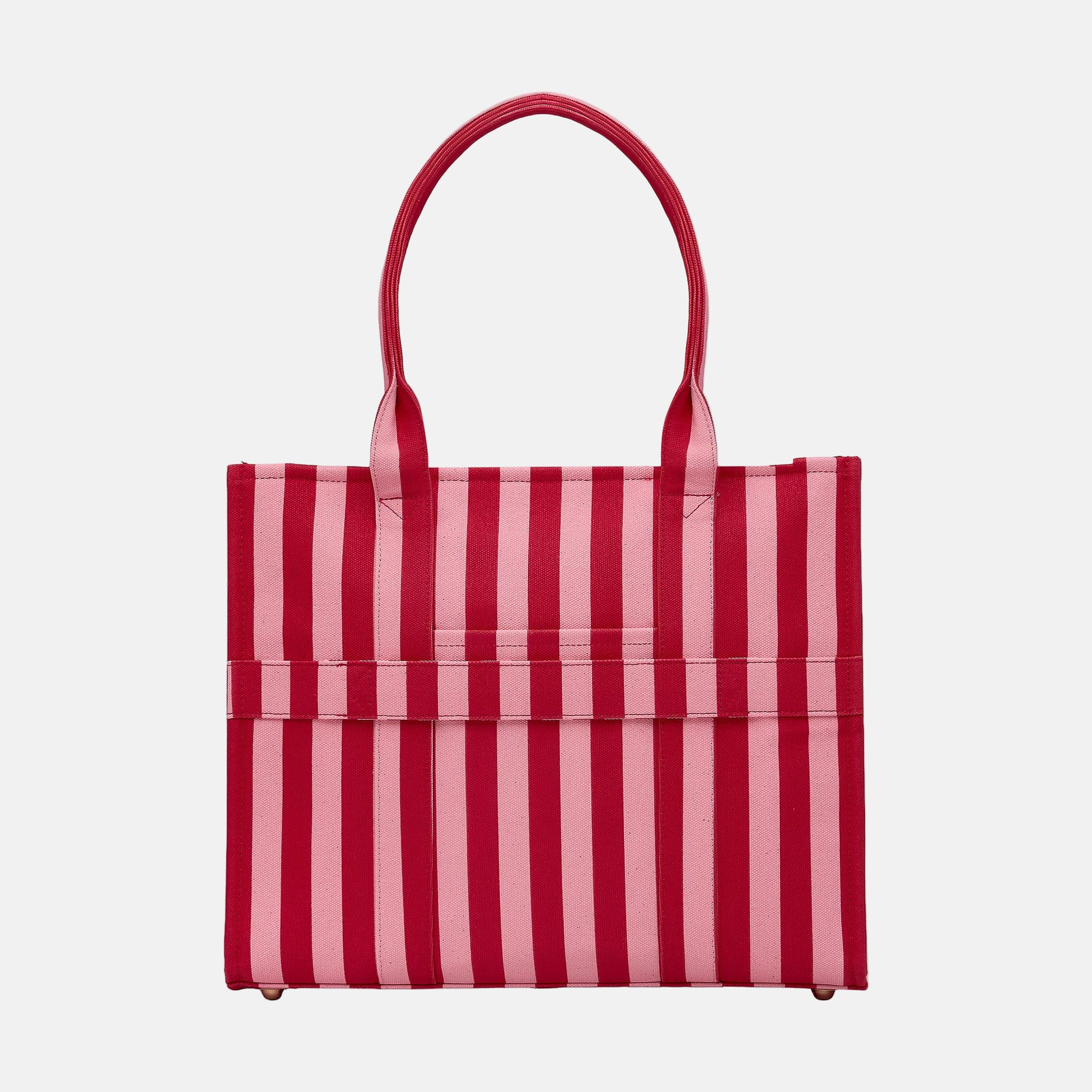 Large Structured Tote Bag in signature coated canvas - Pink/Red Stripe