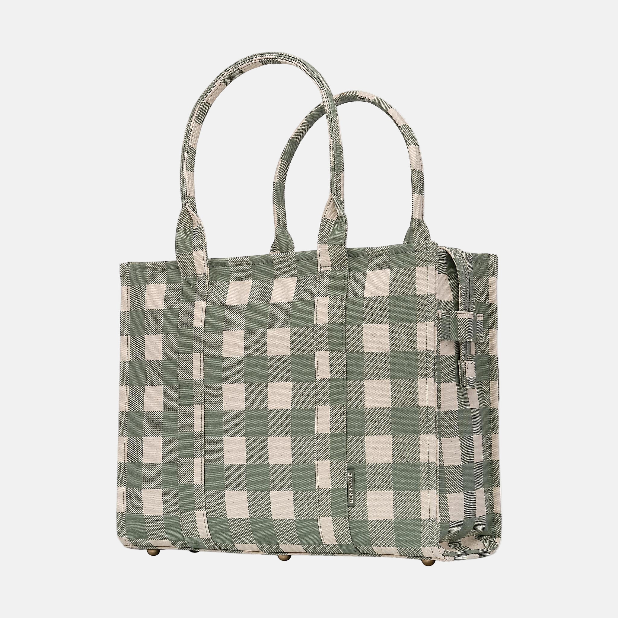 Large Structured Tote Bag in signature coated canvas -- Sage Gingham