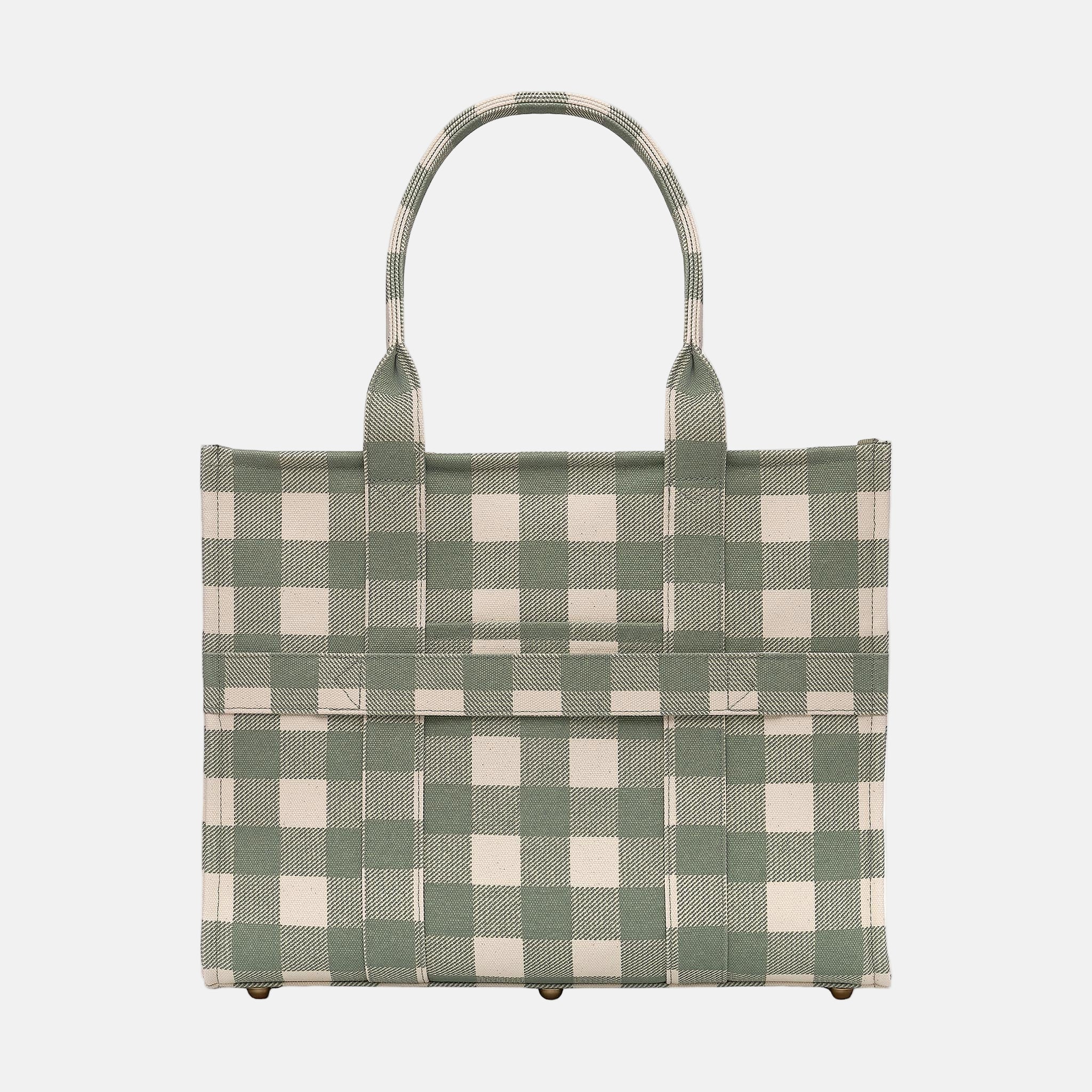 Large Structured Tote Bag in signature coated canvas -- Sage Gingham