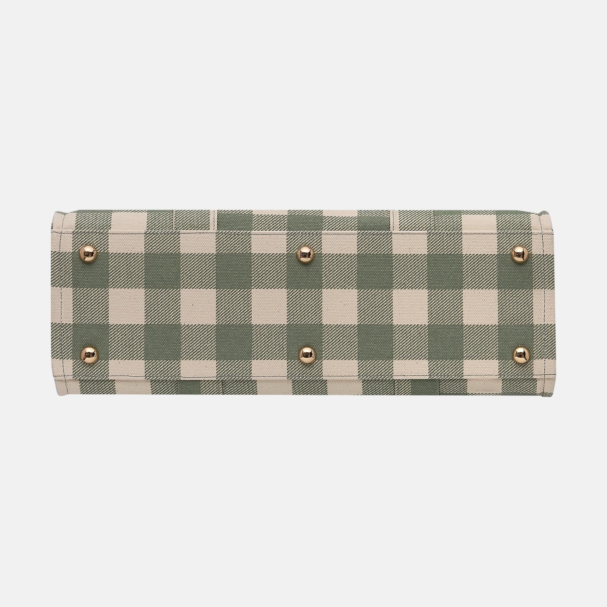 Large Structured Tote Bag in signature coated canvas -- Sage Gingham