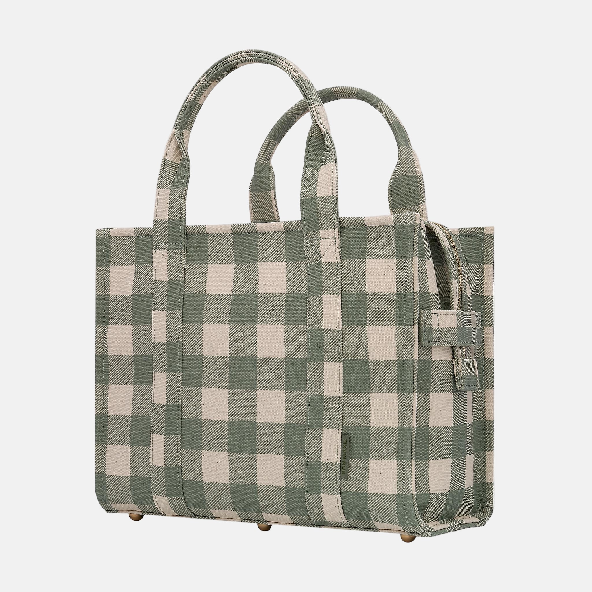 Small Structured Tote Bag in coated canvas - Sage Gingham
