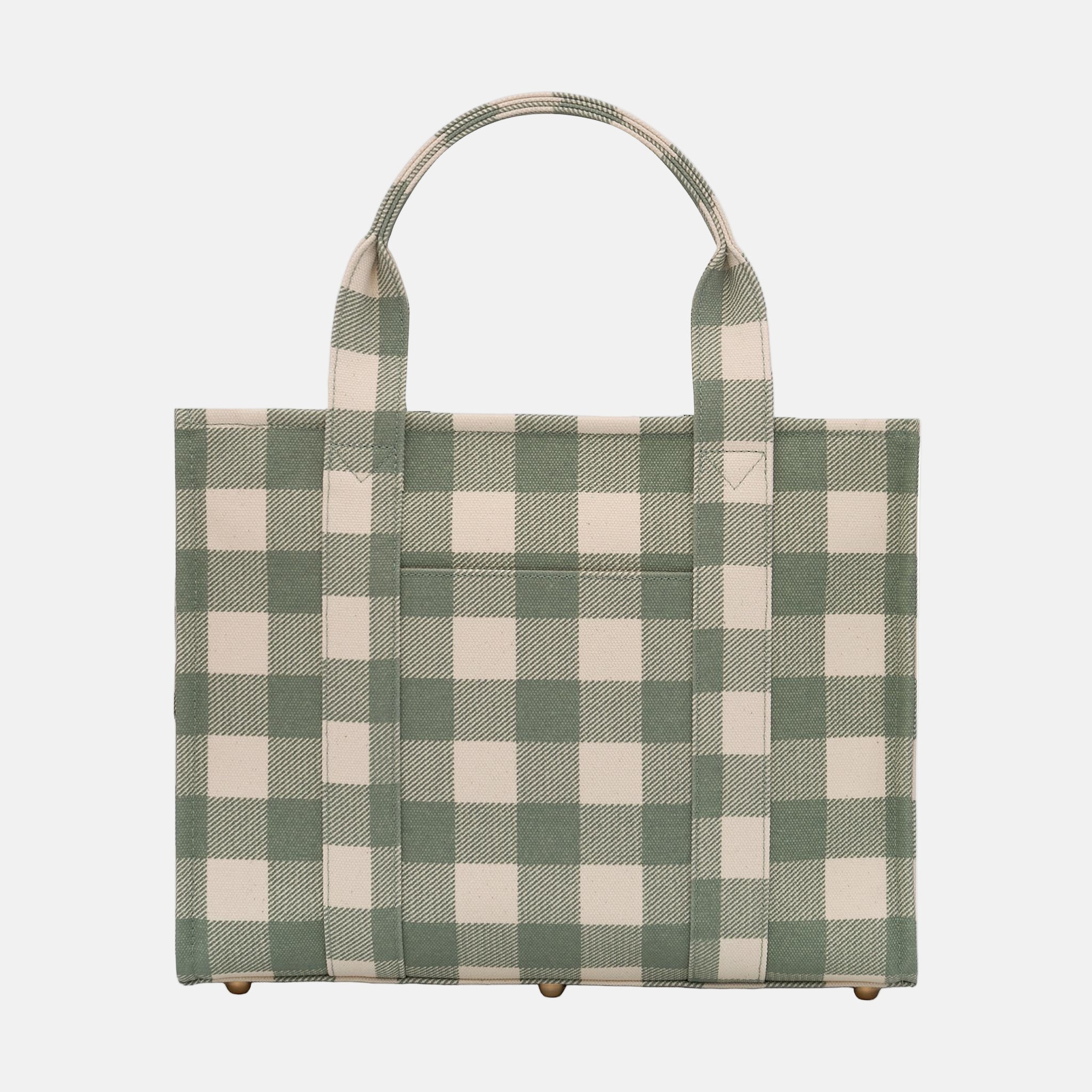 Small Structured Tote Bag in signature coated canvas -- Sage Gingham