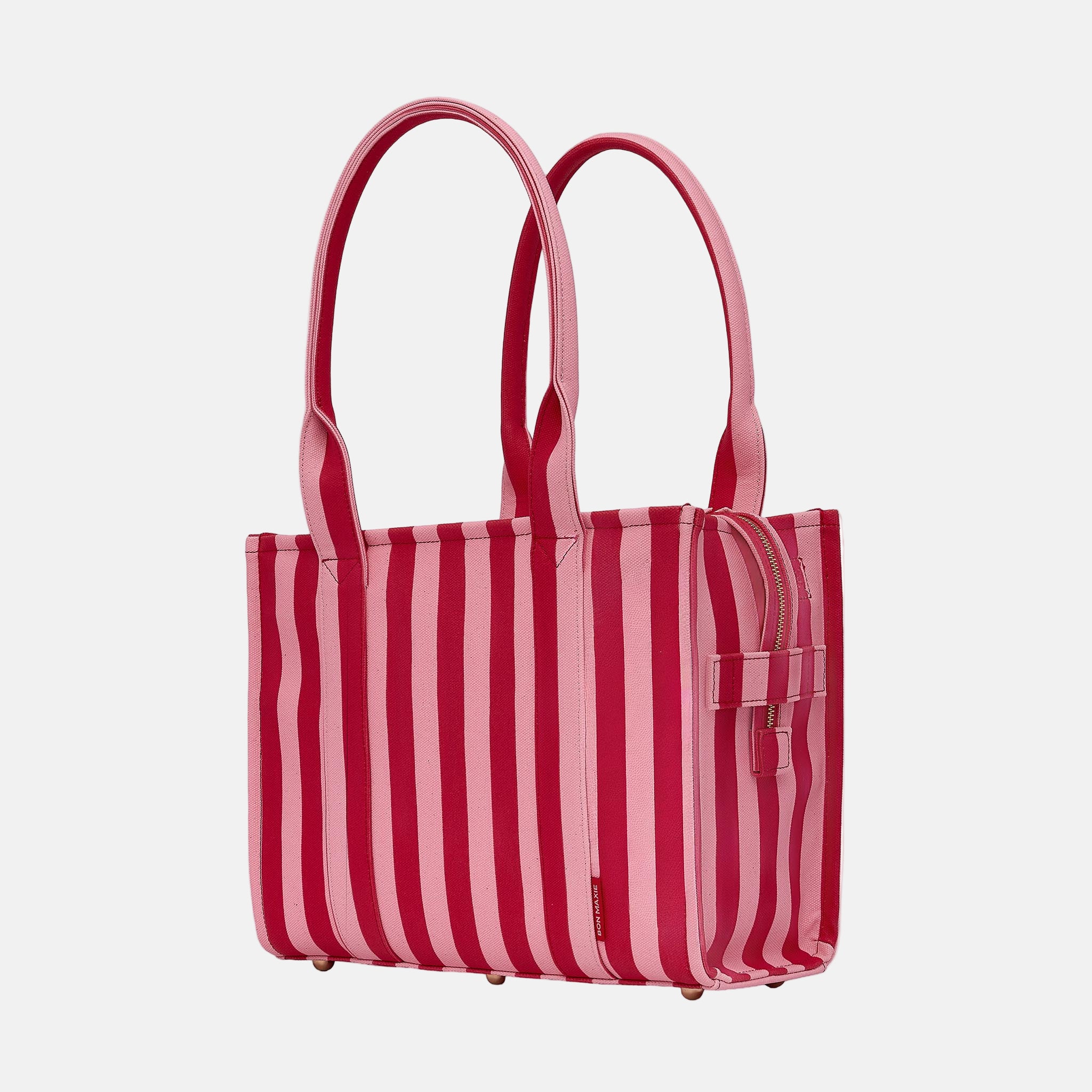 Small Structured Tote Bag in coated canvas - Pink/Red Stripe