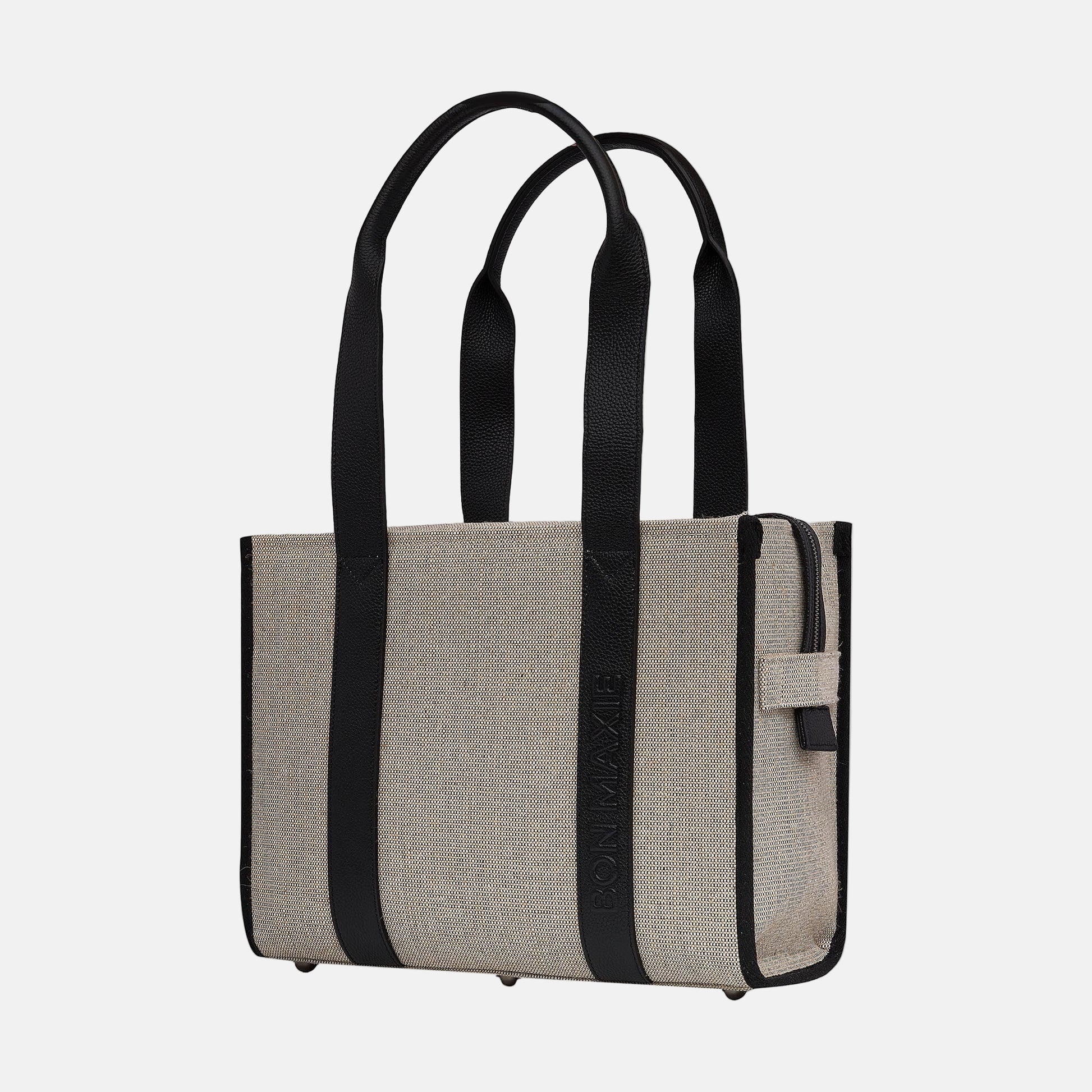 Mini Bon Vivant Tote Bag in Jute Canvas/Black Leather Mini Carry