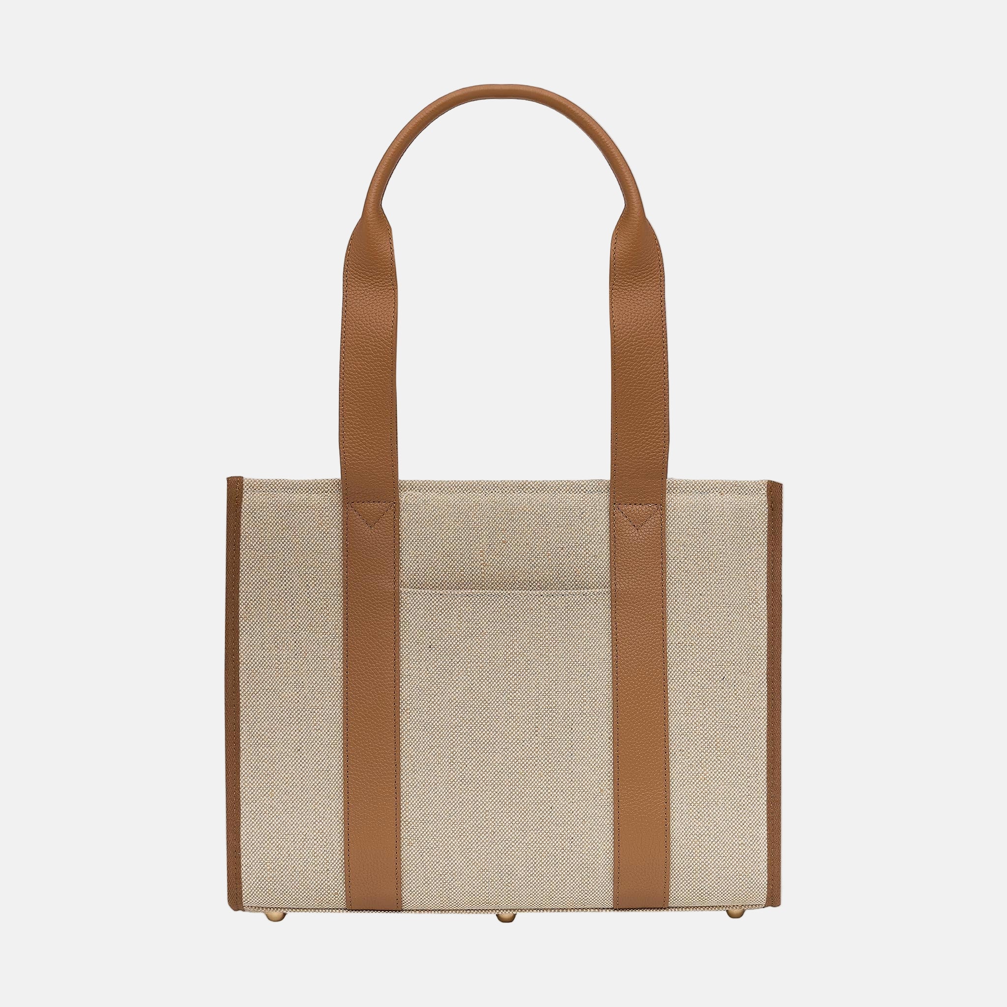 Small Structured Tote Bag in jute canvas with leather -- Tan