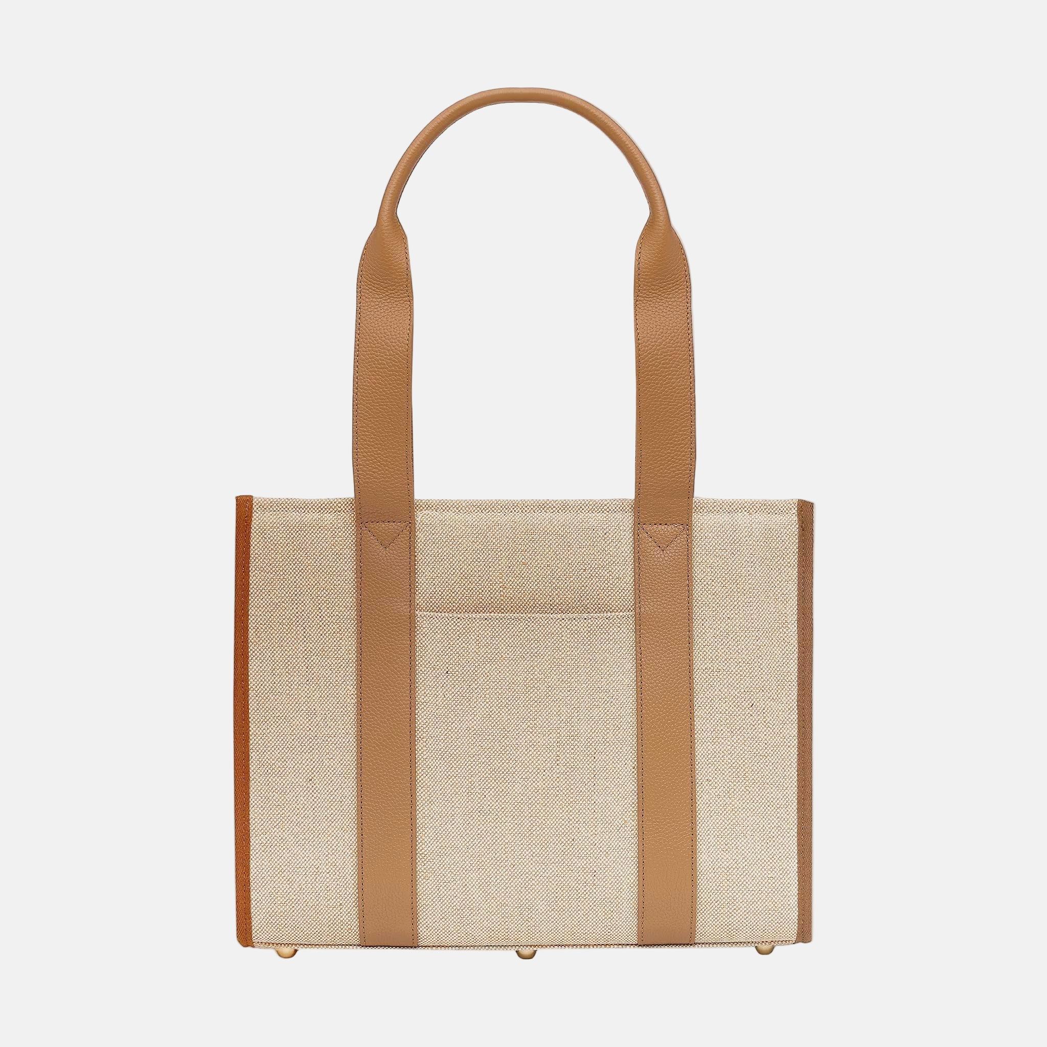 Small Structured Tote Bag in jute canvas with leather - Tan