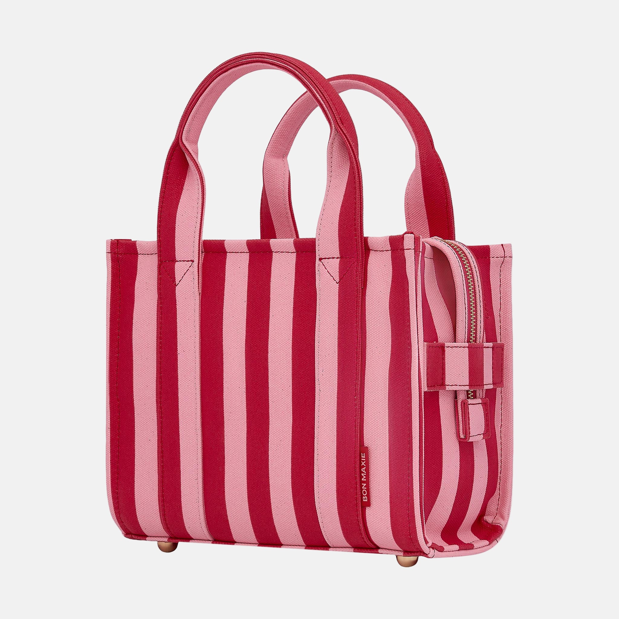 Micro Structured Tote Bag in coated canvas - Pink/Red Stripe