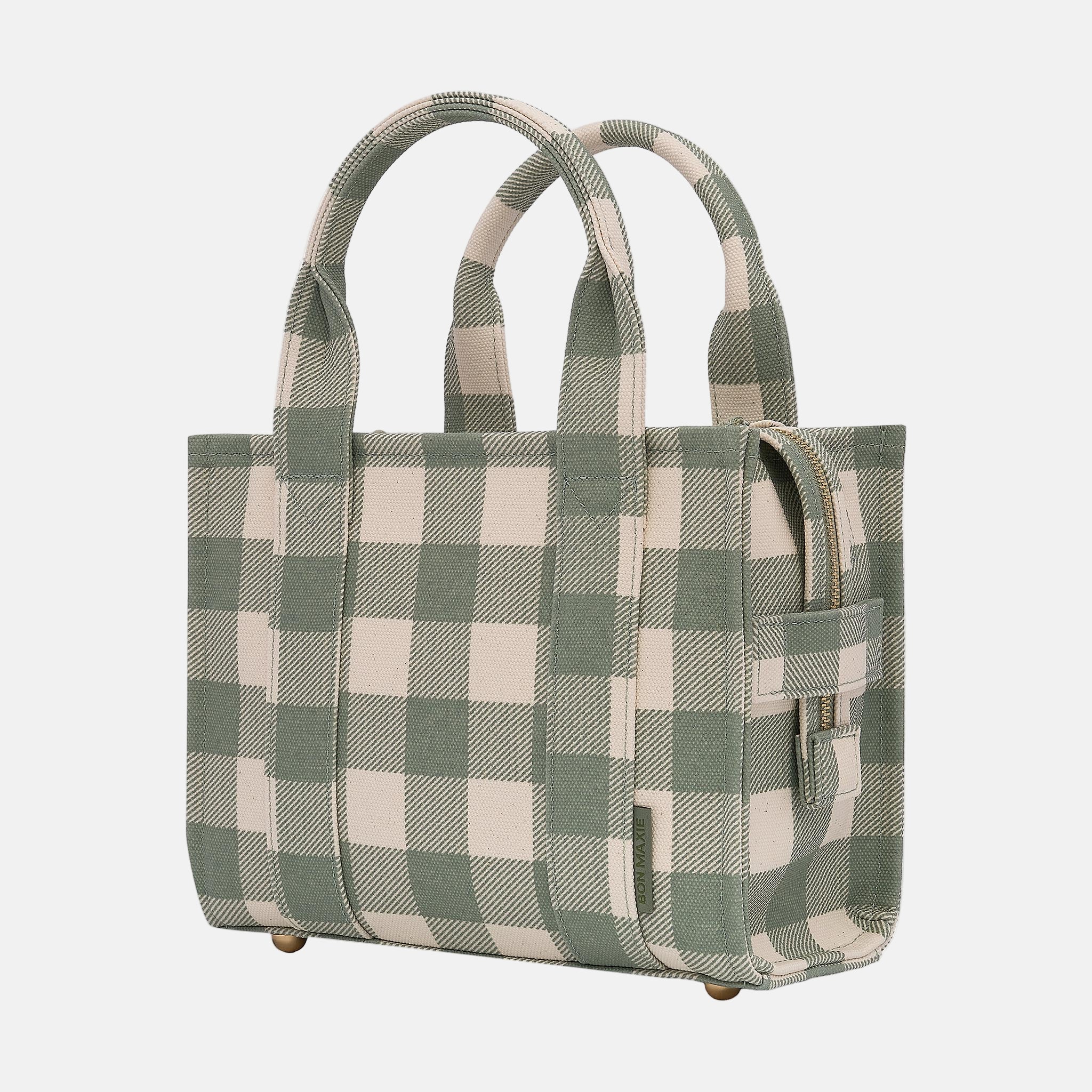 Micro Structured Tote Bag in coated canvas - Sage Gingham