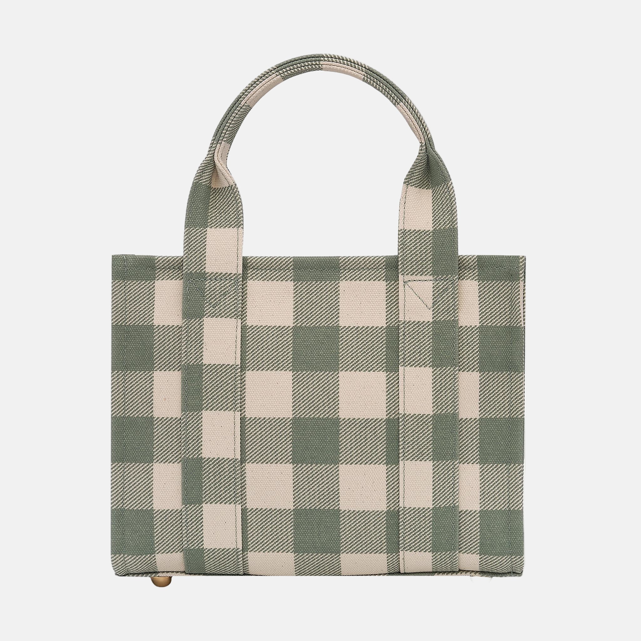 Micro Structured Tote Bag in signature coated canvas -- Sage Gingham