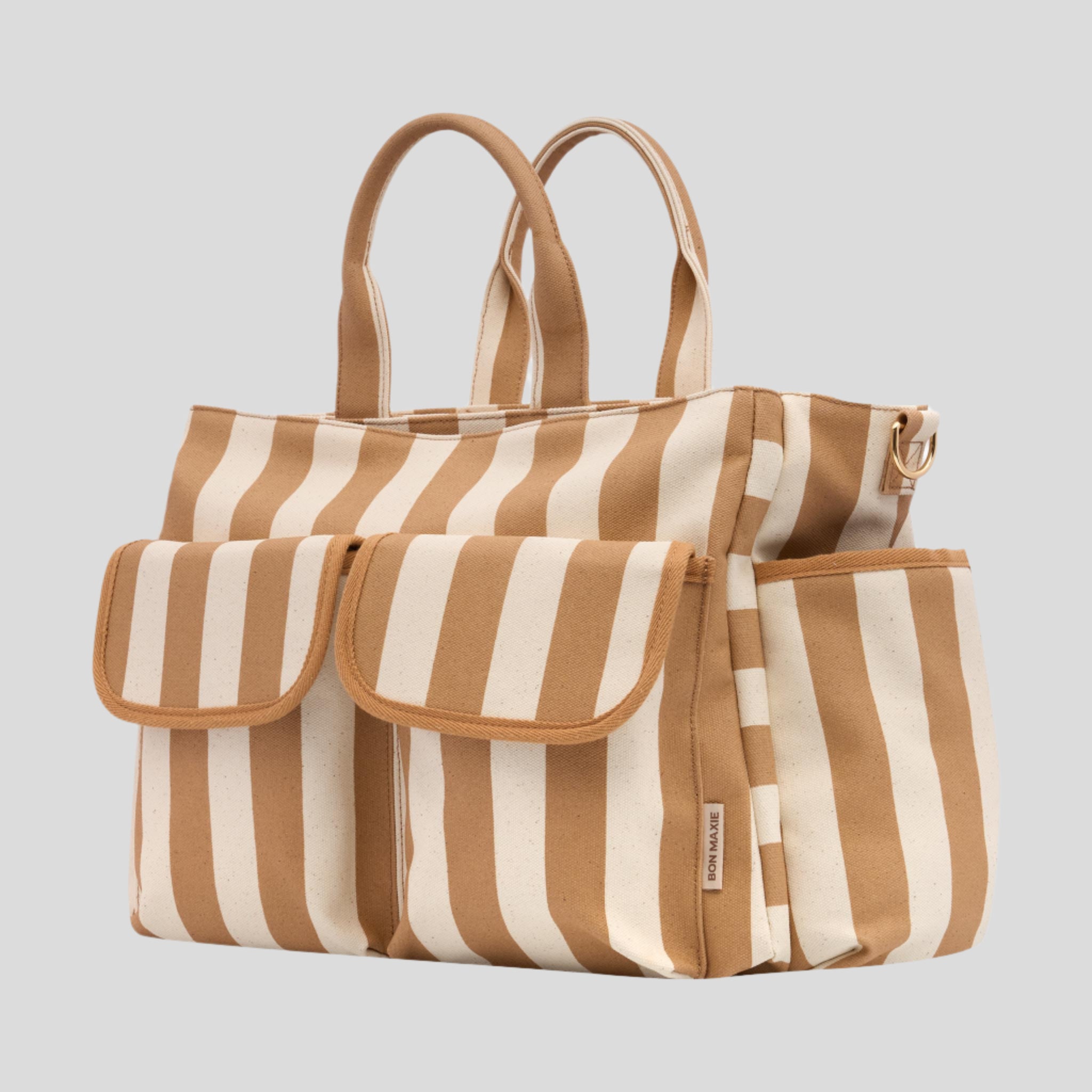 Everyday Multi-Pocket Tote Bag -- Tan Stripe