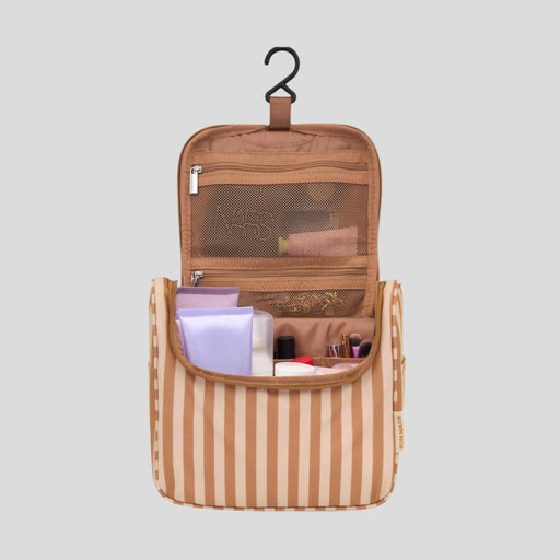 Hanging Travel Toiletry Bag Set - Tan/Beige Stripe