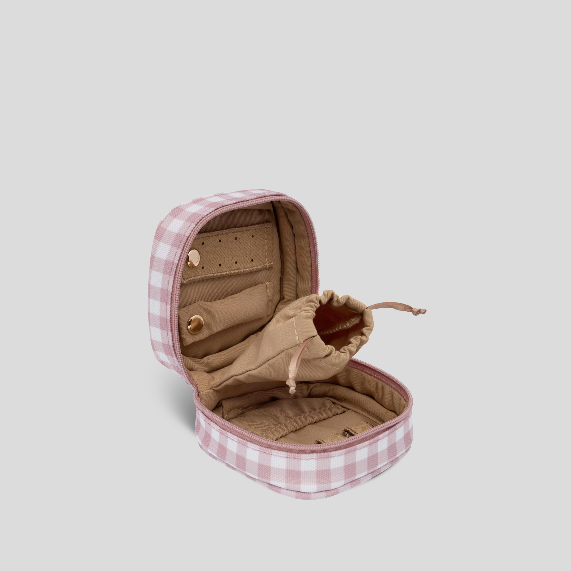 Travel Jewellery Case -- Milk Tea Gingham