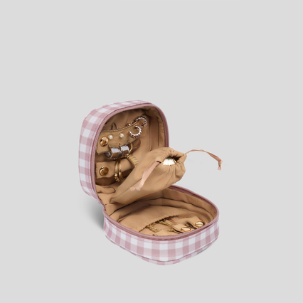 Travel Jewellery Case -- Milk Tea Gingham