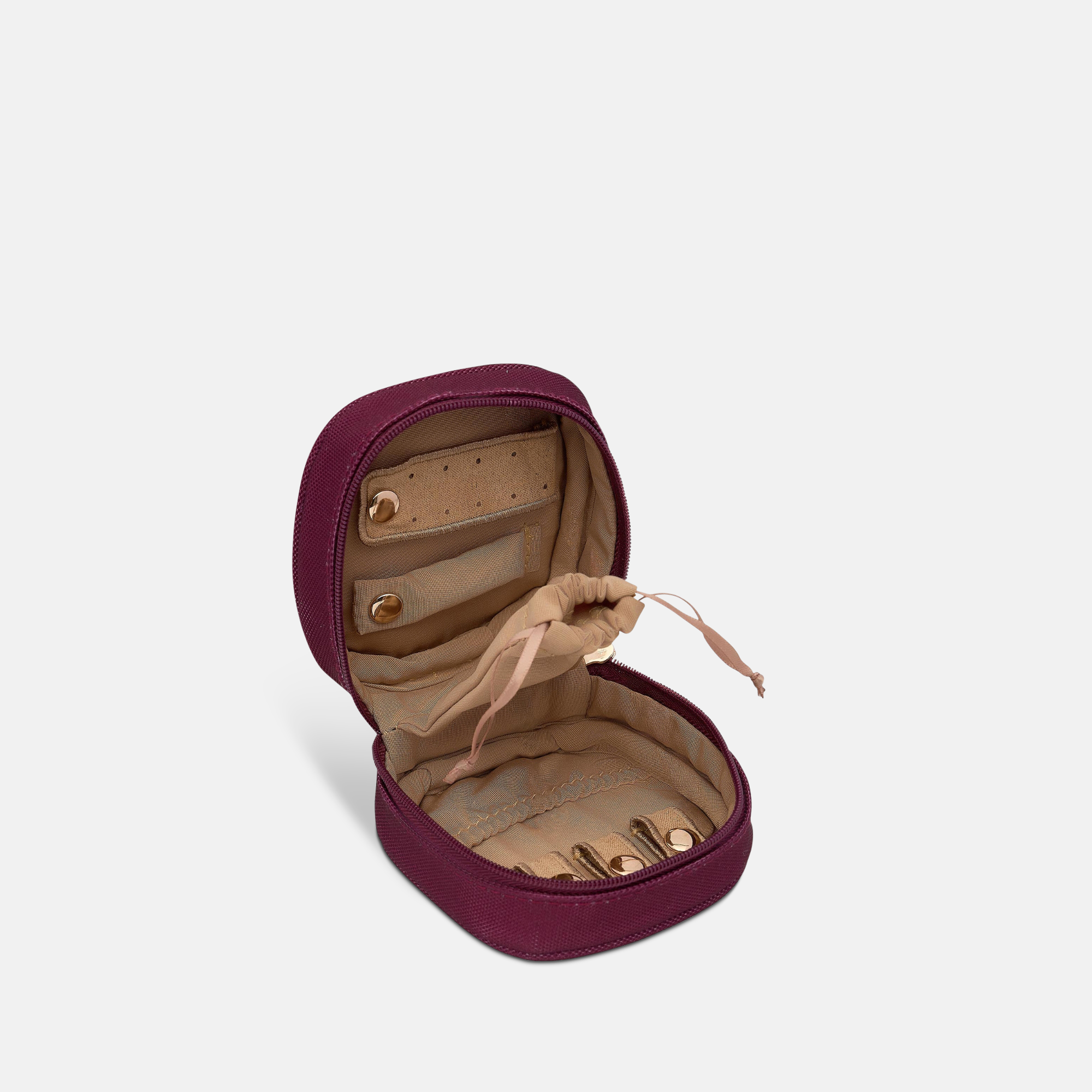 Travel Jewellery Case in water-resistant nylon - Burgundy