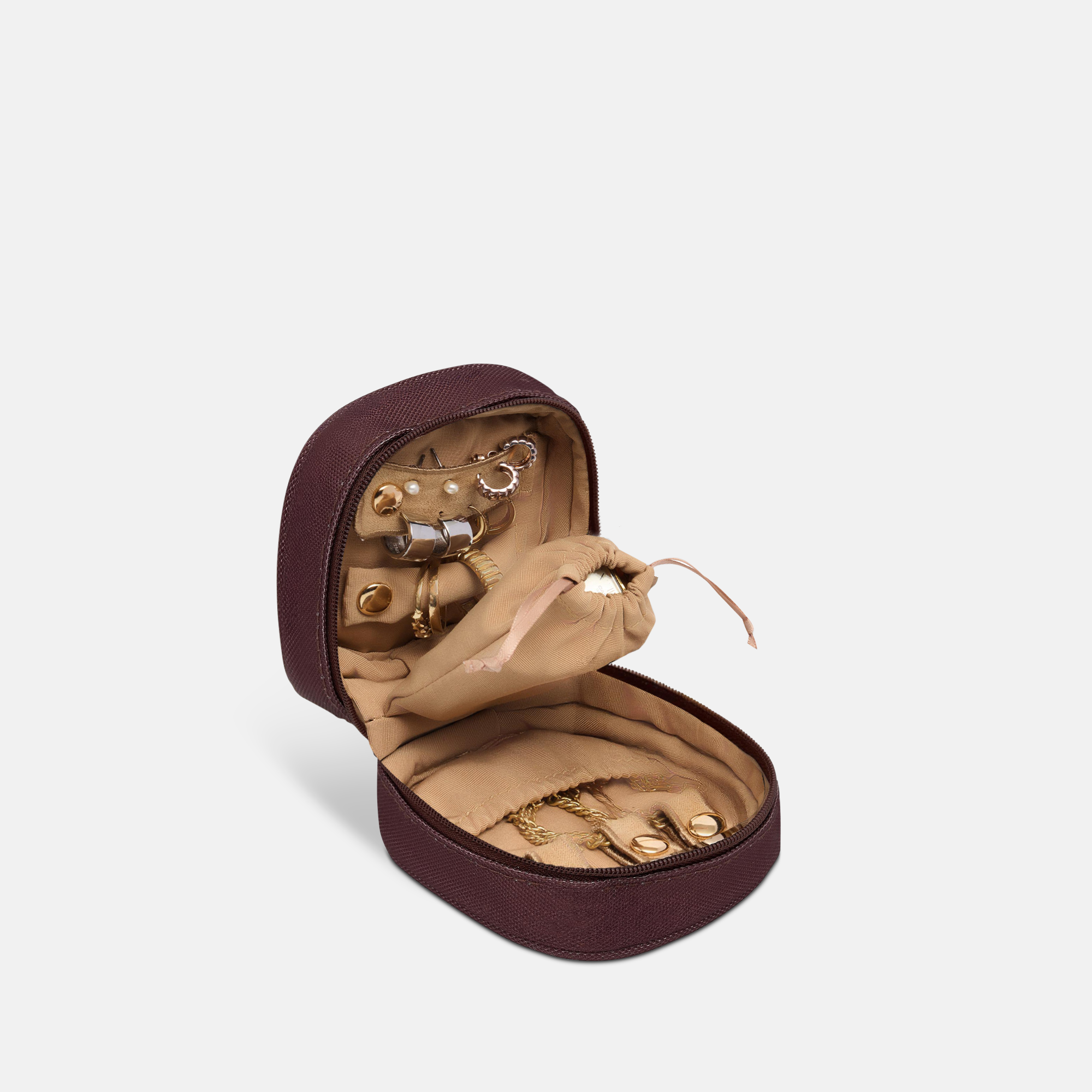 Travel Jewellery Case in water-resistant nylon - Chocolate