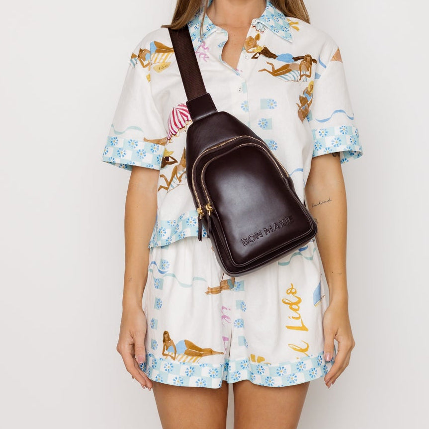 Multi-Wear Crossbody Sling Bag in smooth nappa leather - Dark Chocolate