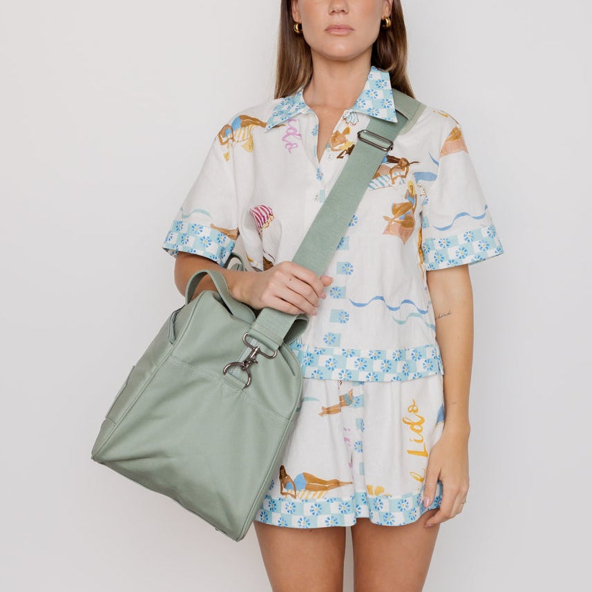 Bon Voyage Weekender Bag in coated canvas + leather - Sage