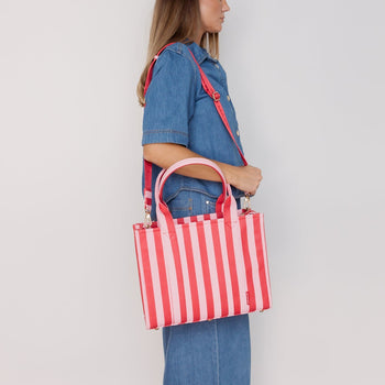Medium Structured Tote - Pink/Red Stripe