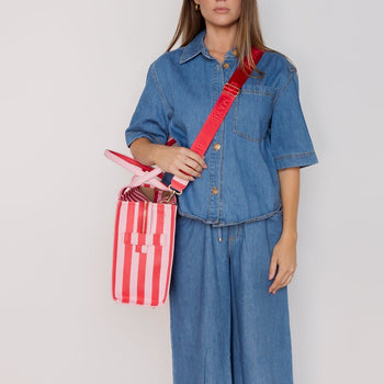 Medium Structured Tote - Pink/Red Stripe