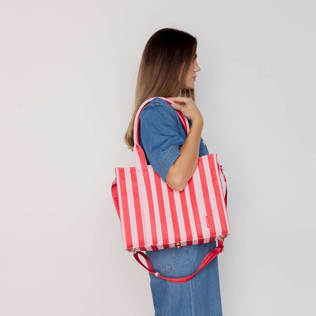 The Bon Vivant Tote - Medium -- Pink/Red Stripe