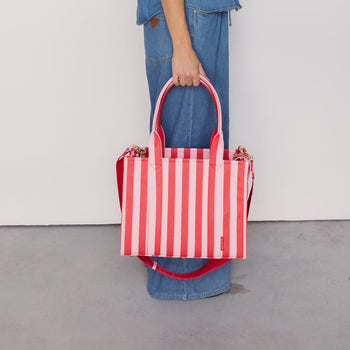Medium Structured Tote - Pink/Red Stripe
