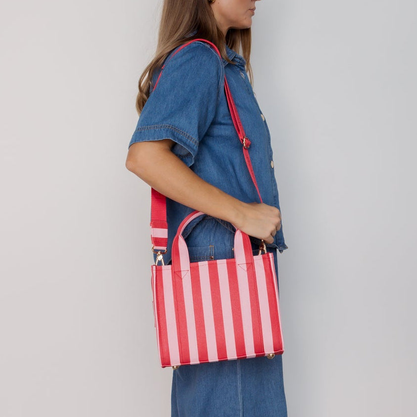 The Mini Bon Vivant Structured Tote -- Pink/Red Stripe
